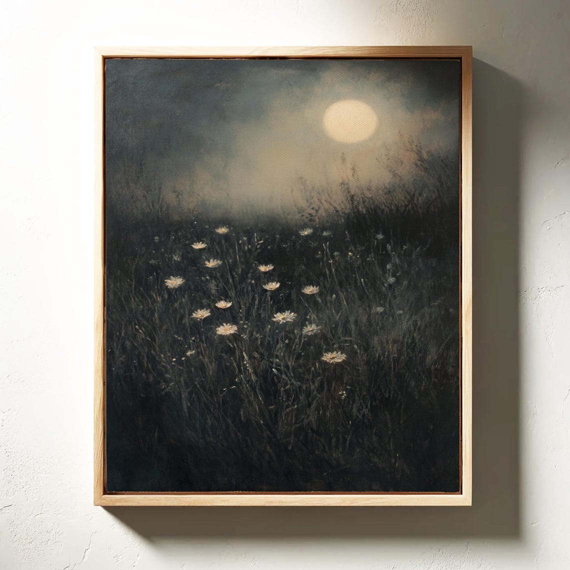 Moonlit Meadow Daisies Ethereal Night Scene Hazy Moonlight Poster - Image 4