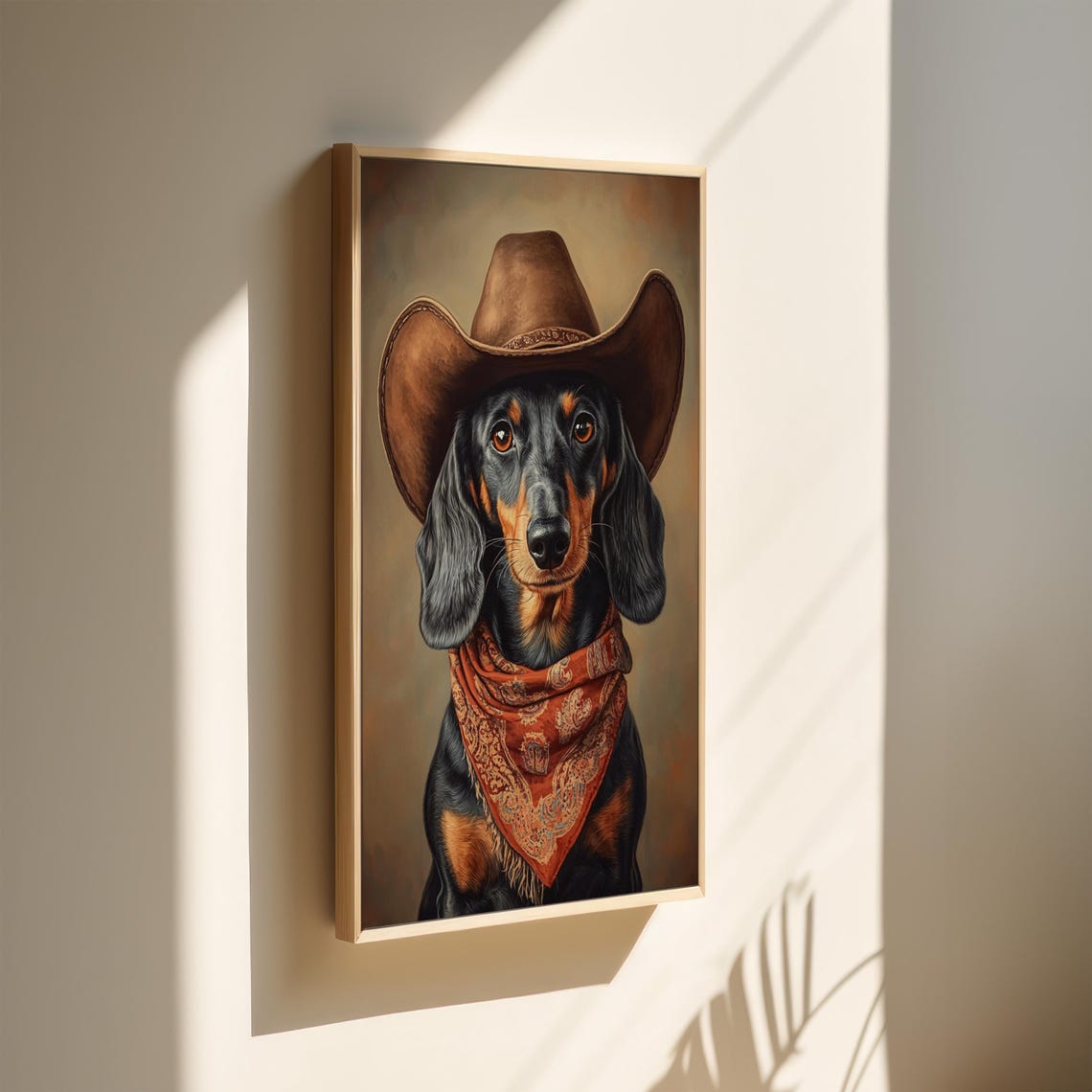 Long Haired Dachshund Cowboy Rustic Western Dog Portrait Poster - Image 3