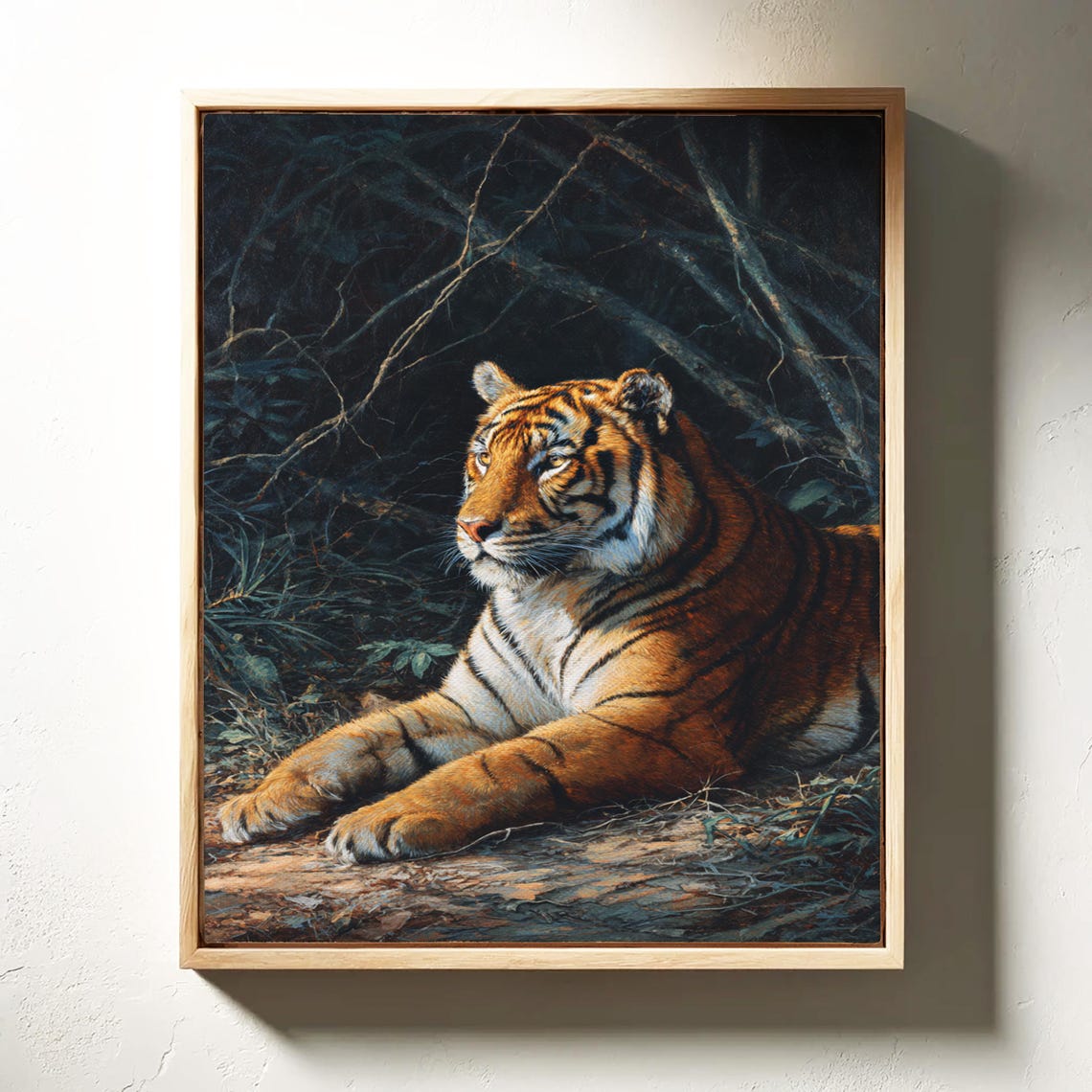 Majestic Tiger Resting in Jungle Realistic Wildlife Wall Art