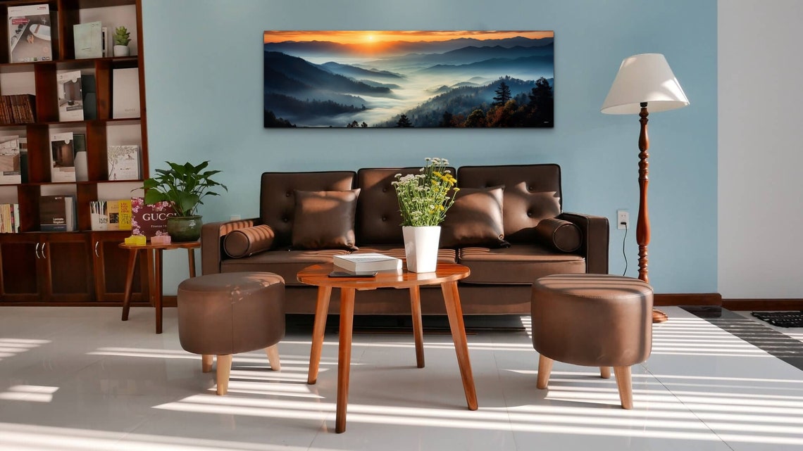Misty Mountain Sunrise Over Layers of Blue Smoky Hills Poster - Image 6