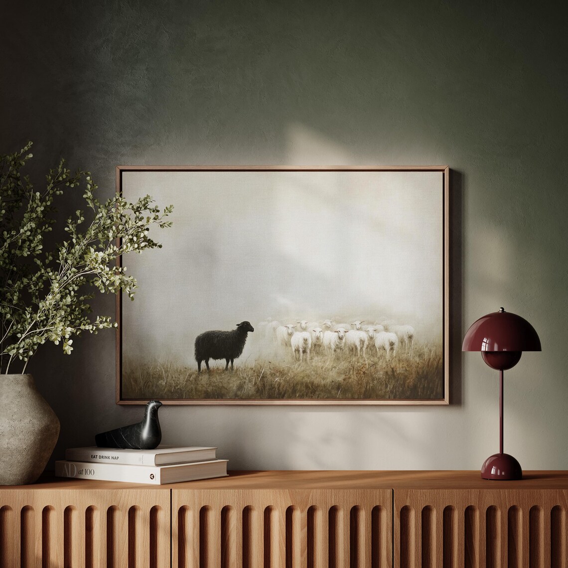 Black Sheep In Foggy Pasture Rustic Farmhouse Art Print - Image 5