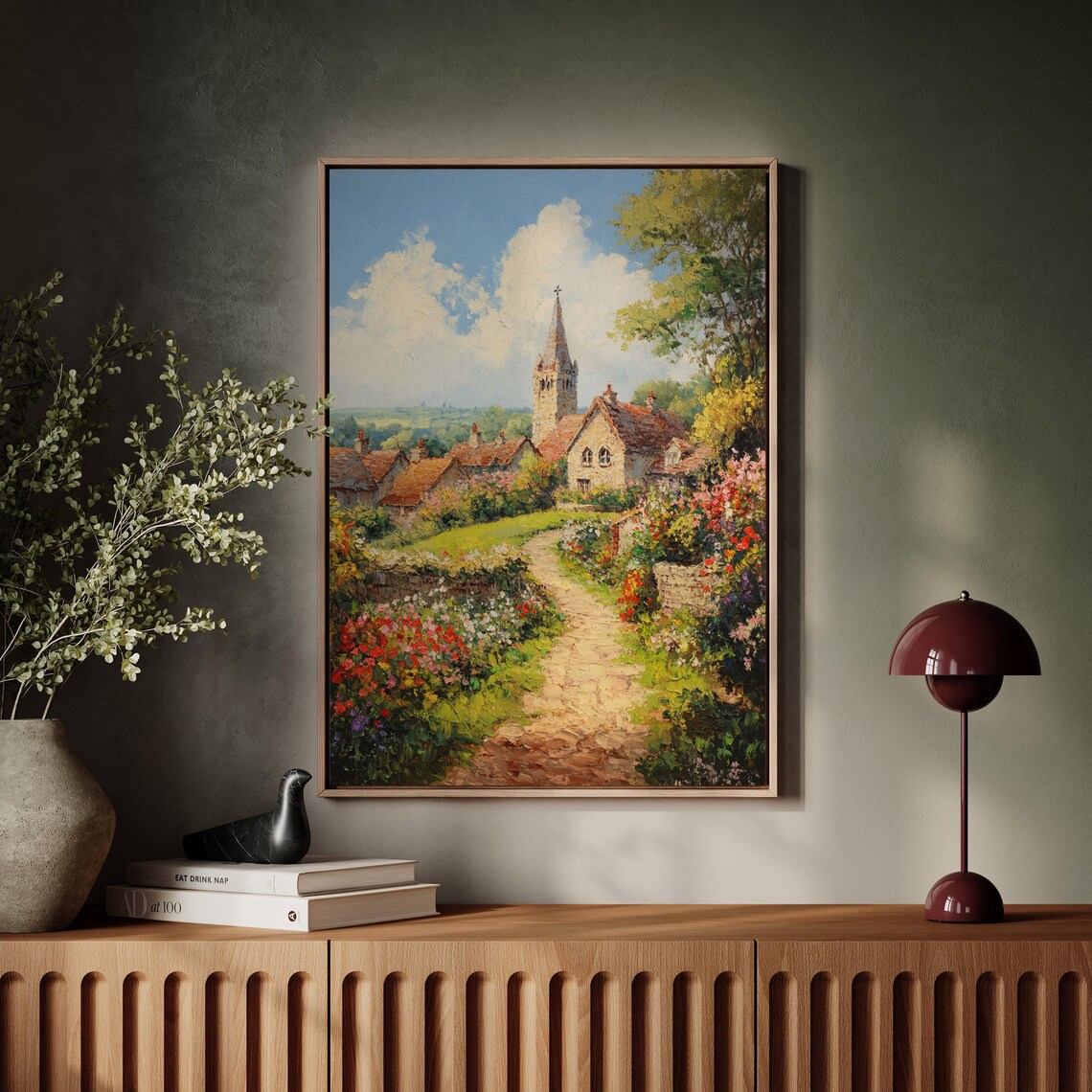 Charming Village Church Path Floral Garden Landscape Art Poster - Image 7