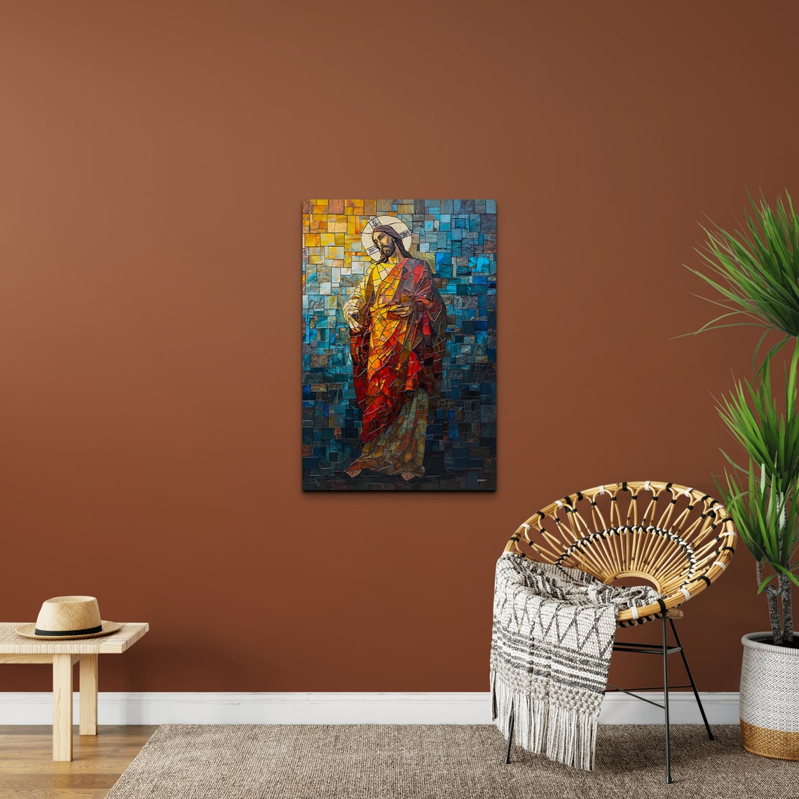 Jesus Christ Stained Glass Mosaic Portrait with a Golden Halo Poster - Image 6