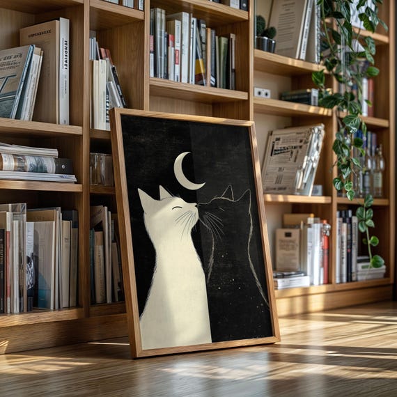 Crescent Moon Cats In Yin Yang Balance