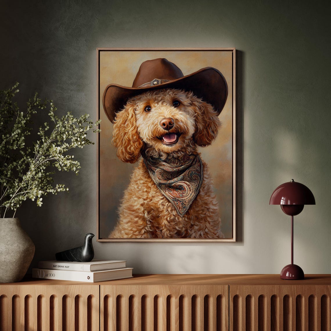 Cheerful Goldendoodle Puppy in Cowboy Hat and Bandana Poster - Image 4