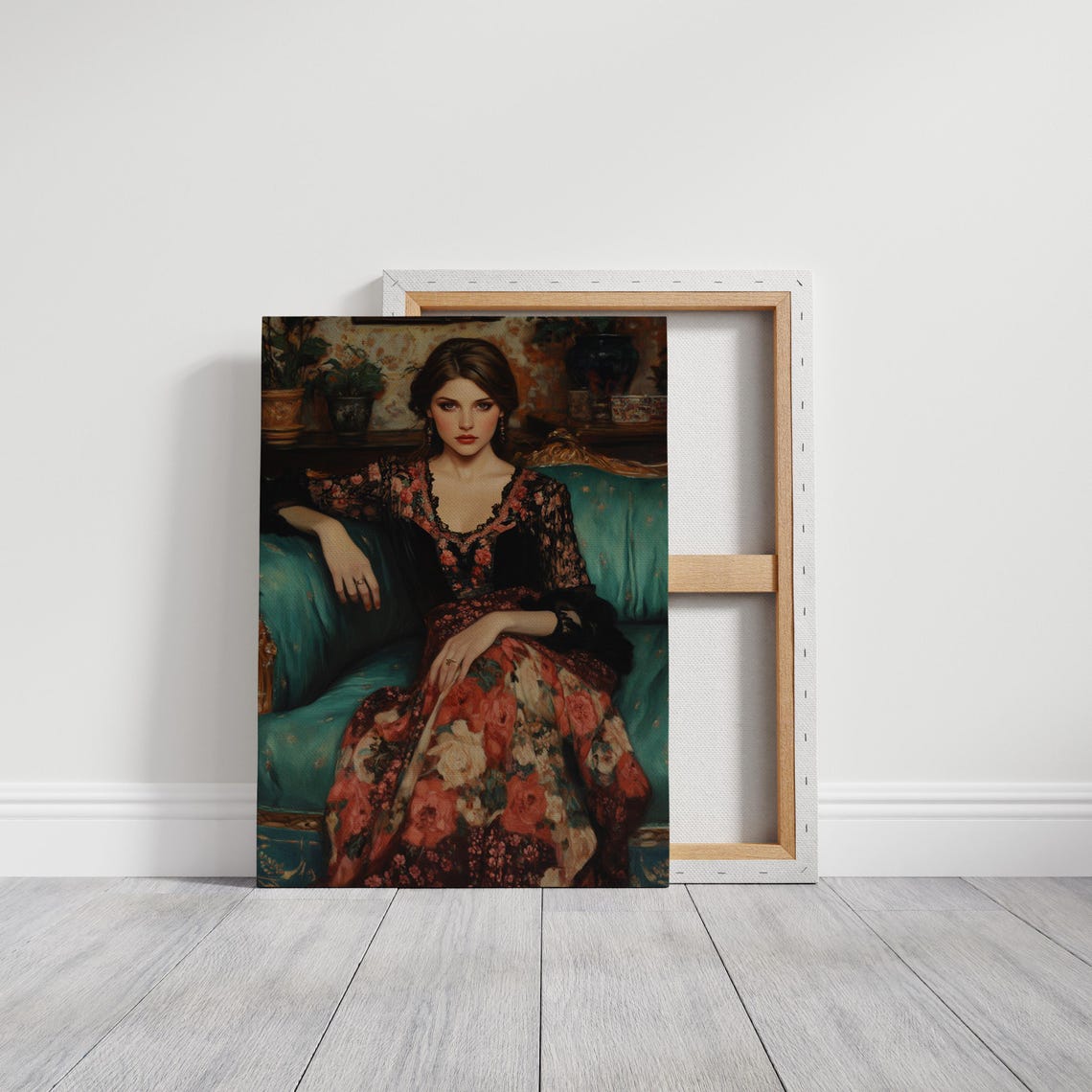 Elegant Victorian Lady Portrait Floral Gown Vintage Style Poster - Image 3