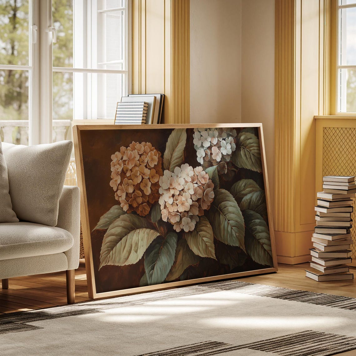 Vintage Hydrangea Bouquet Painting Rustic Botanical Floral Poster