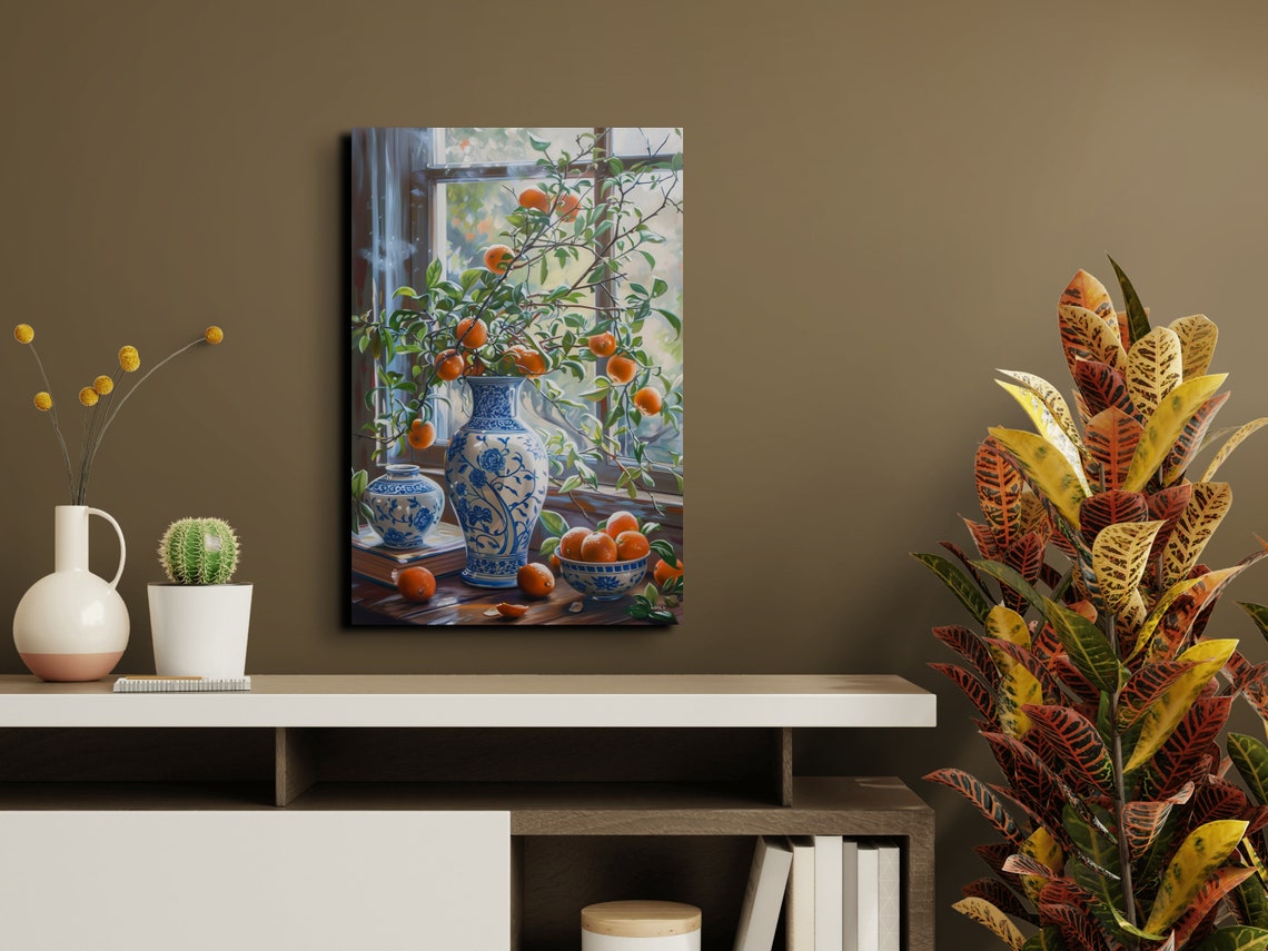 Orange Branches In Blue White Porcelain Vase Still Life Poster - Image 6