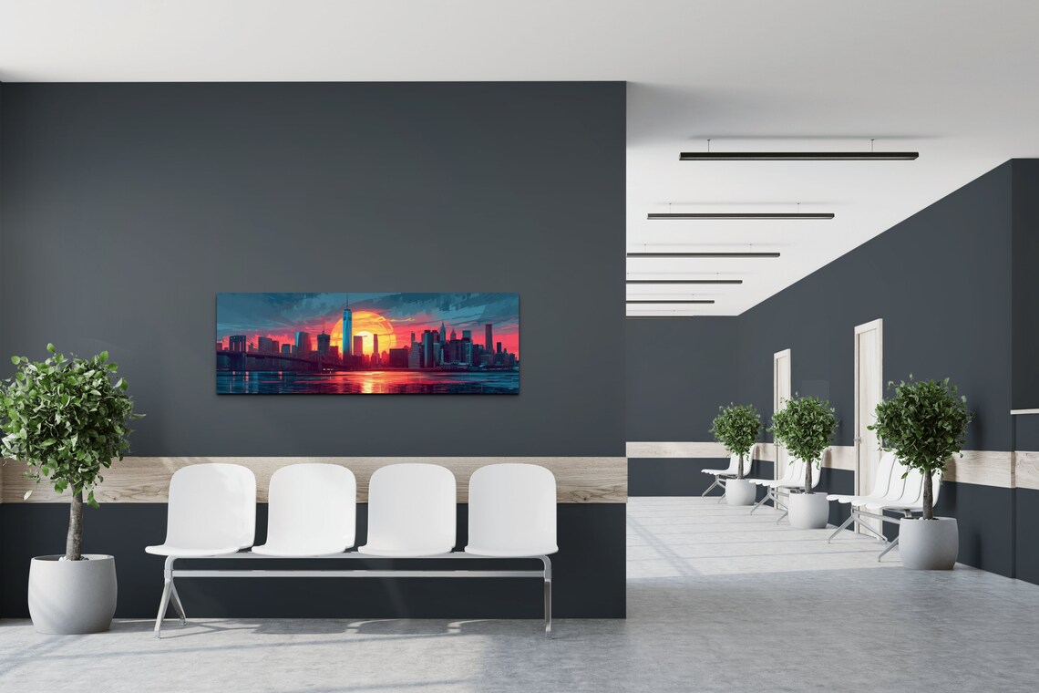 New York City Skyline Sunset Colorful Pop Art Style Wall Art - Image 3