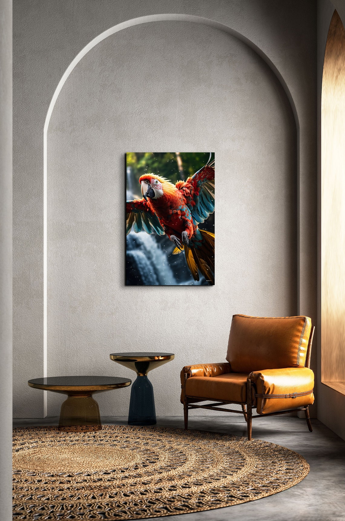 Scarlet Macaw Parrot Flying Past a Rainforest Waterfall Poster - Image 4