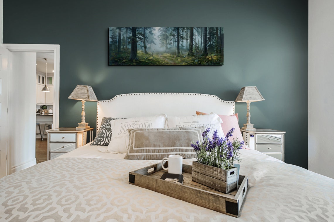 Enchanted Misty Pine Forest Interior with Rays of Light Poster - Image 7