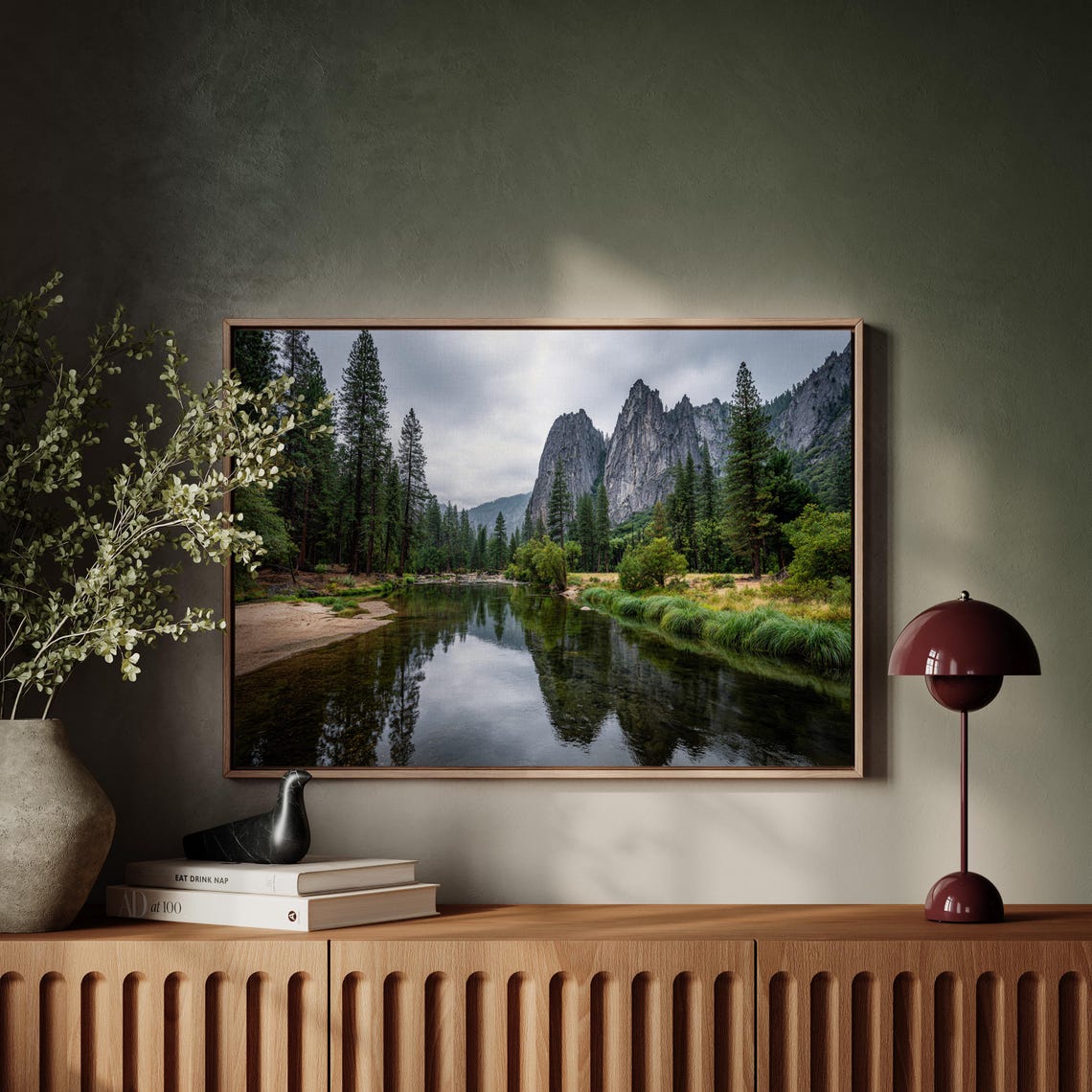 Yosemite Valley River Reflection Granite Peaks Nature Poster