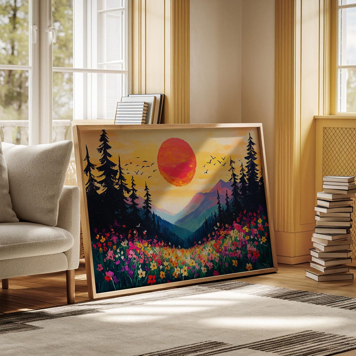 Vibrant Sunset Over Mountain Wildflower Meadow Pine Forest Poster - Image 3