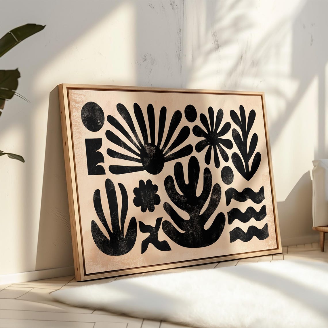 Modern Abstract Botanical Shapes In Black And Tan