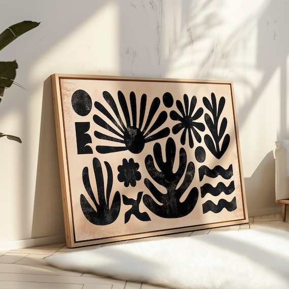 Abstract Botanical Shapes Black On Tan Matisse Style Cutout Art Poster