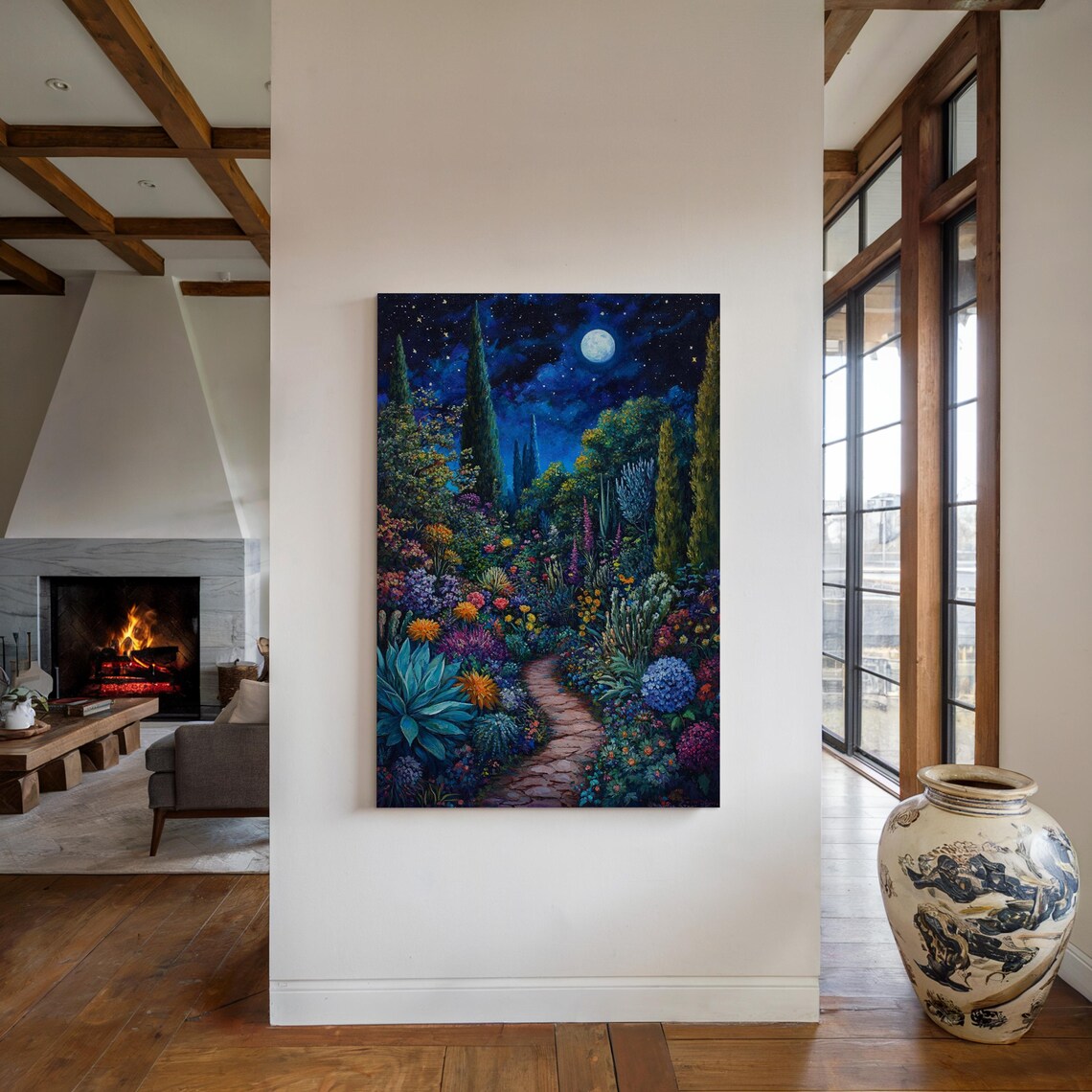 Moonlit Garden Path Art Print, Starry Night Scene - Image 5