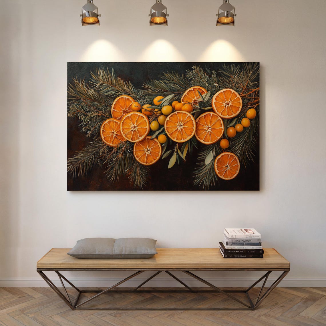 Dried Orange Slices With Pine Branches Dark Moody Holiday Wall Art - Image 7
