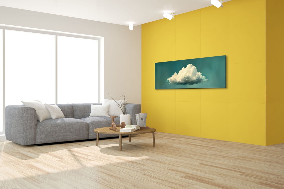 Solitary White Cloud Drifting Across Teal Sky Minimalist Poster - Image 6