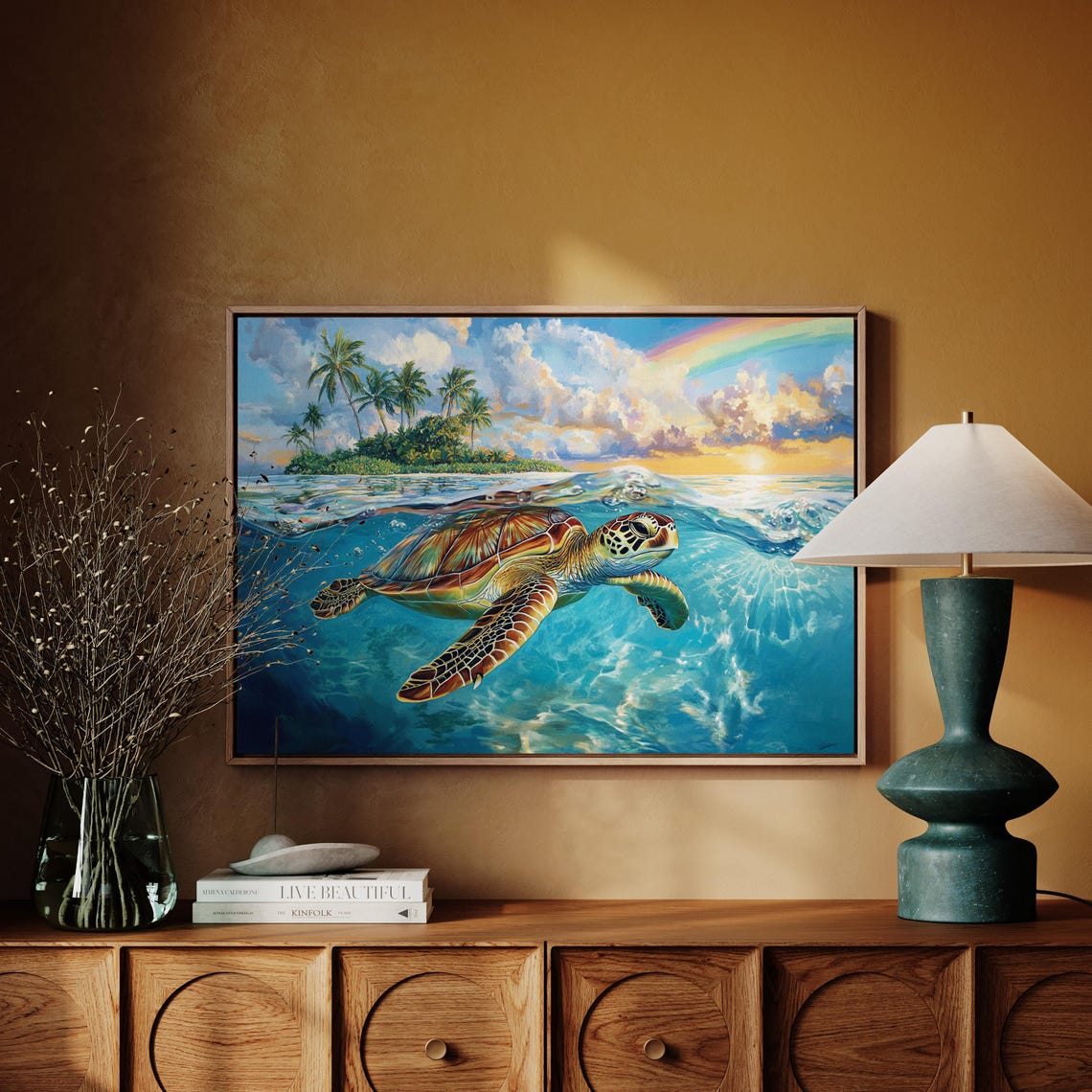 Sea Turtle Island Paradise Ocean Sunset Tropical Beach Wall Art - Image 3