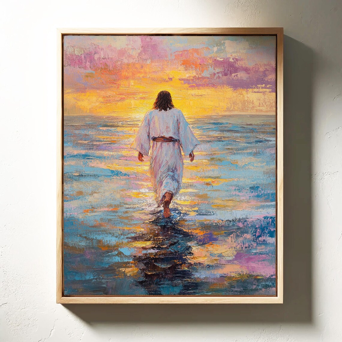 Jesus Walking On Water Colorful Sunset Seascape Faith Poster - Image 3