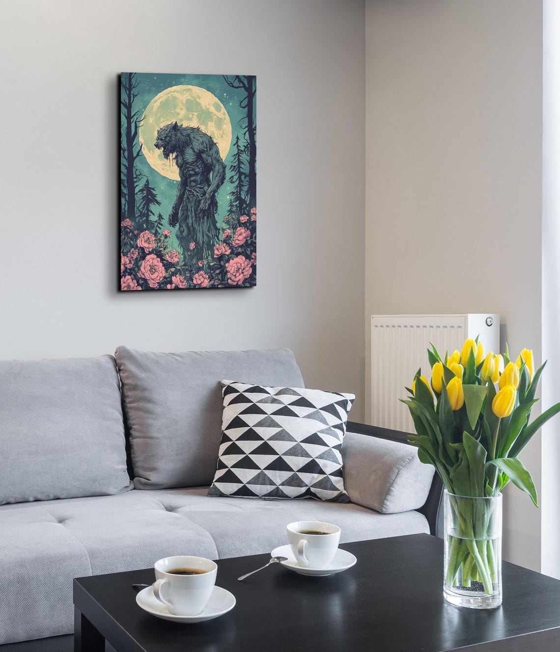 Werewolf Standing Among Moonlit Roses Full Moon Horror Art Poster - Image 7