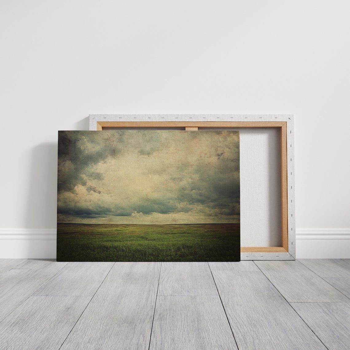 Rustic Prairie Landscape Green Field Under Moody Sky Vintage Poster - Image 6