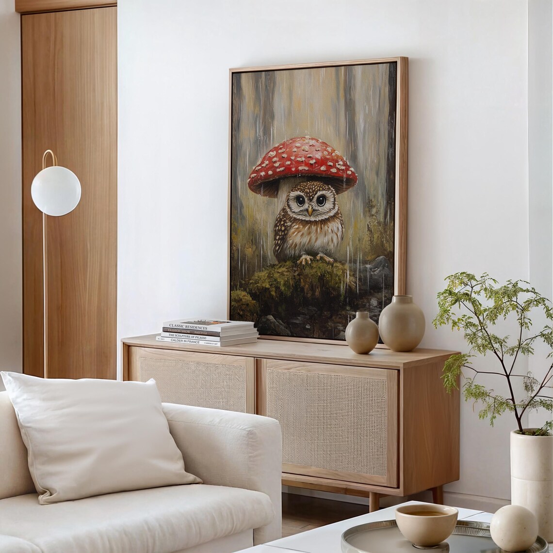 Enchanted Owl Under Red Mushroom, Woodland Art Print - Image 6