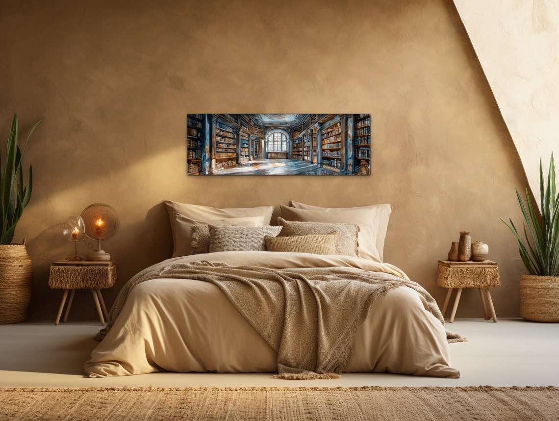 Grand Marble Library Hall Tall Bookshelves Panoramic Wall Art - Image 7