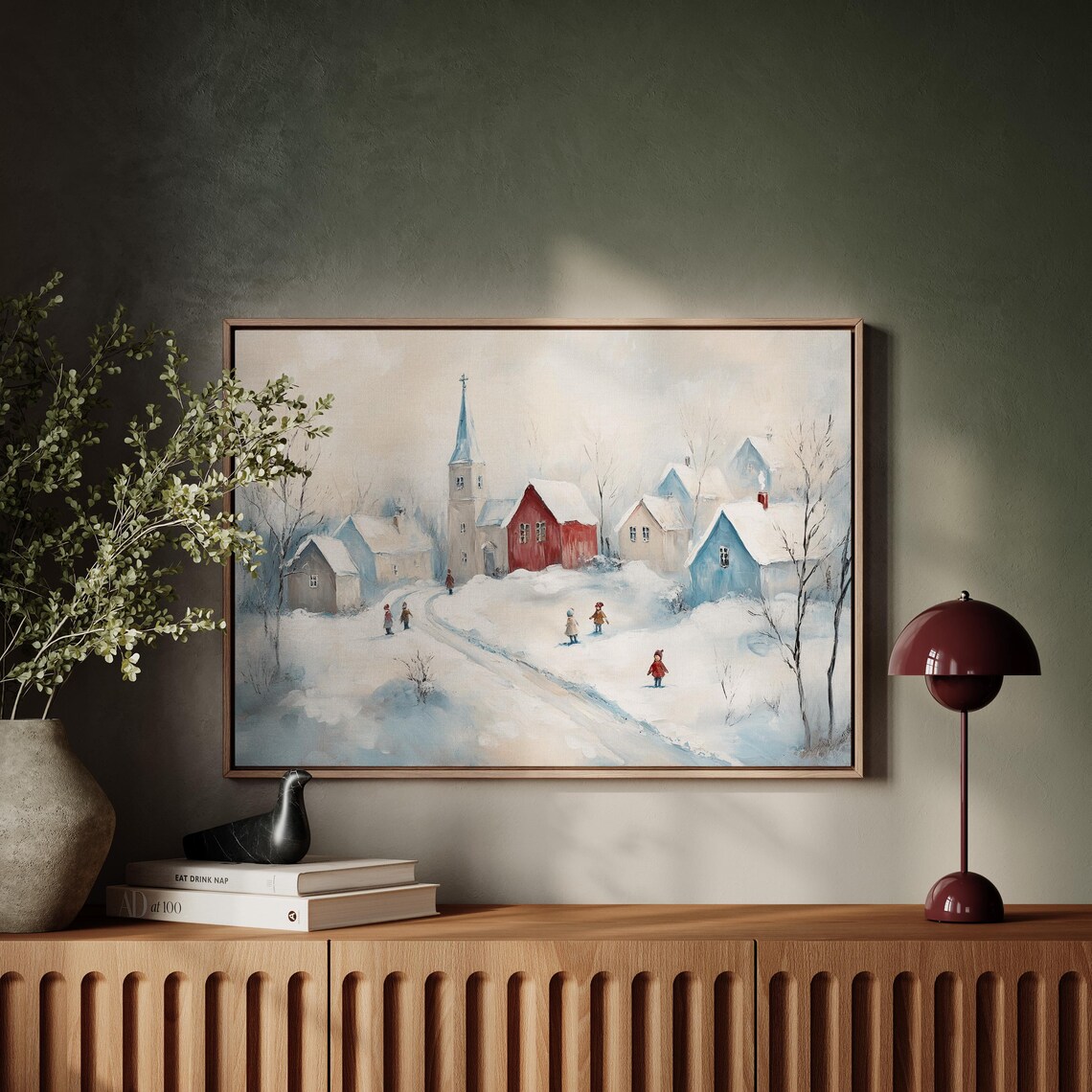 Charming Snowy Village Church Street Winter Children Scene Poster - Image 6