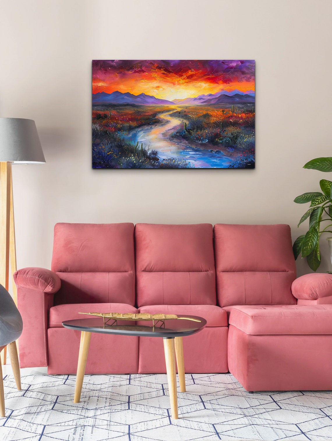 River Running Through a Desert Plain Under a Dramatic Sunset Poster - Image 5
