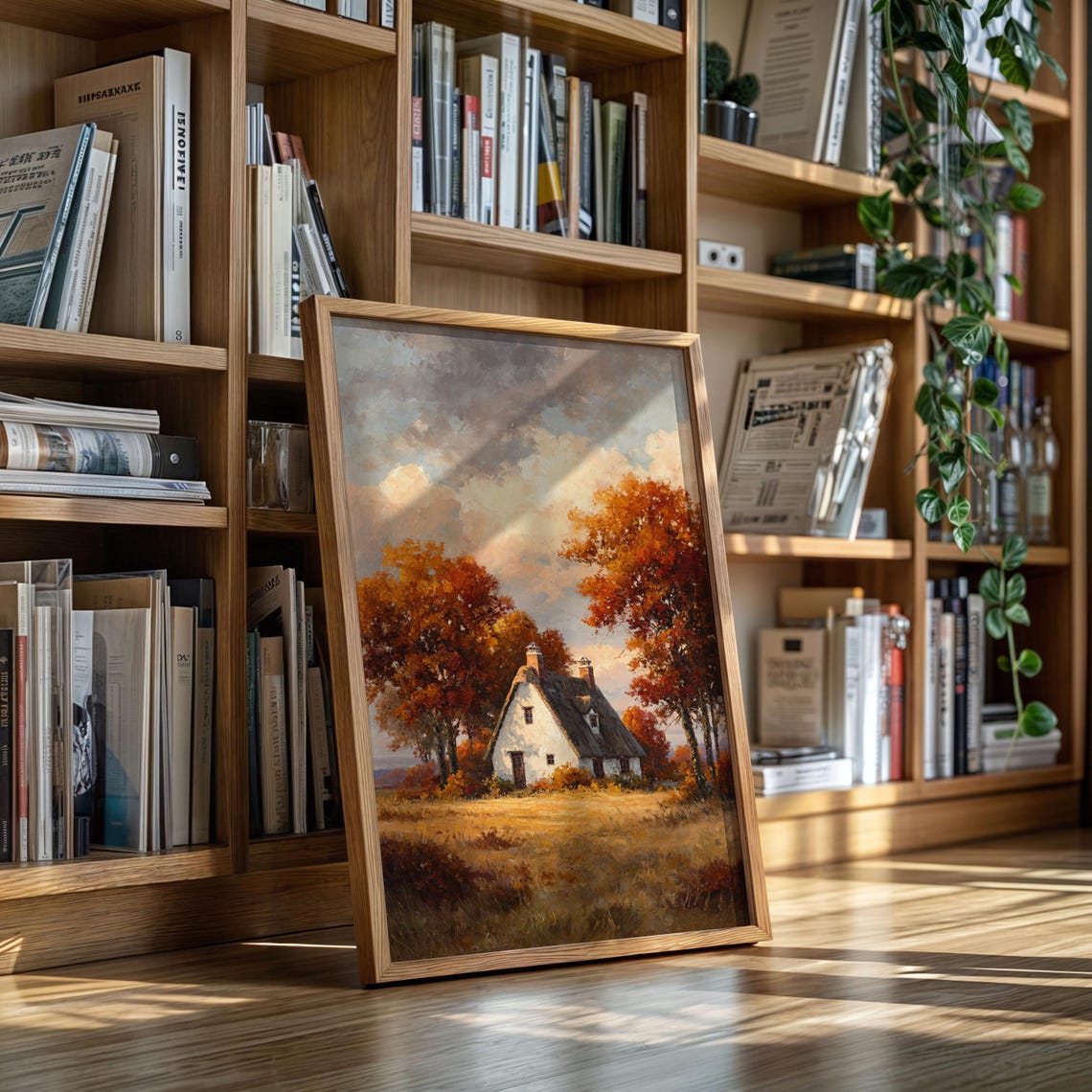 Autumn Cottage Among Golden Trees Oil Painting Fall Landscape Poster