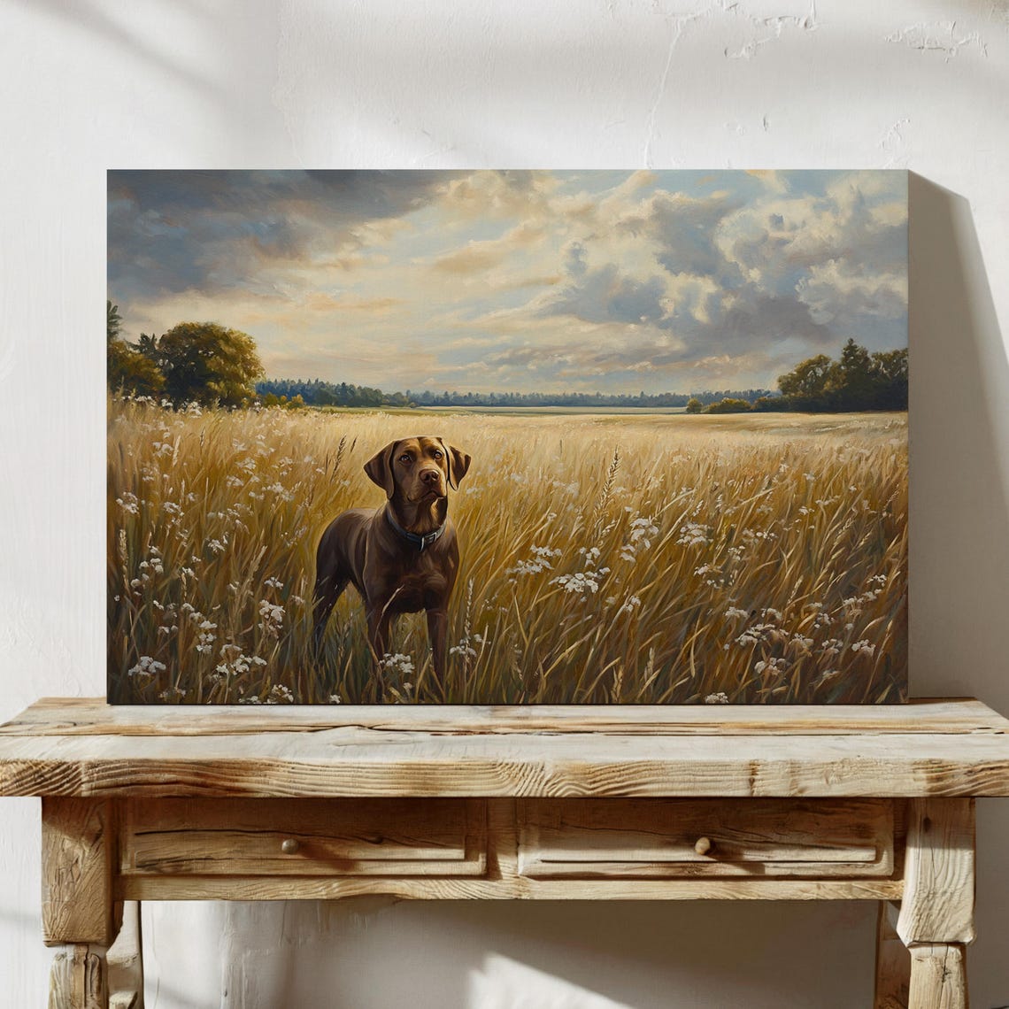 Chocolate Labrador Portrait Looking At Viewer Golden Meadow Poster