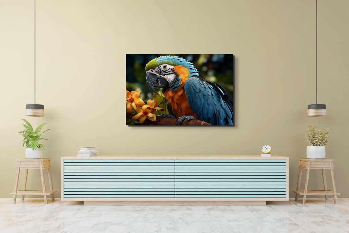 Blue Macaw Parrot Portrait Orange Blossoms Tropical Bird Poster - Image 5