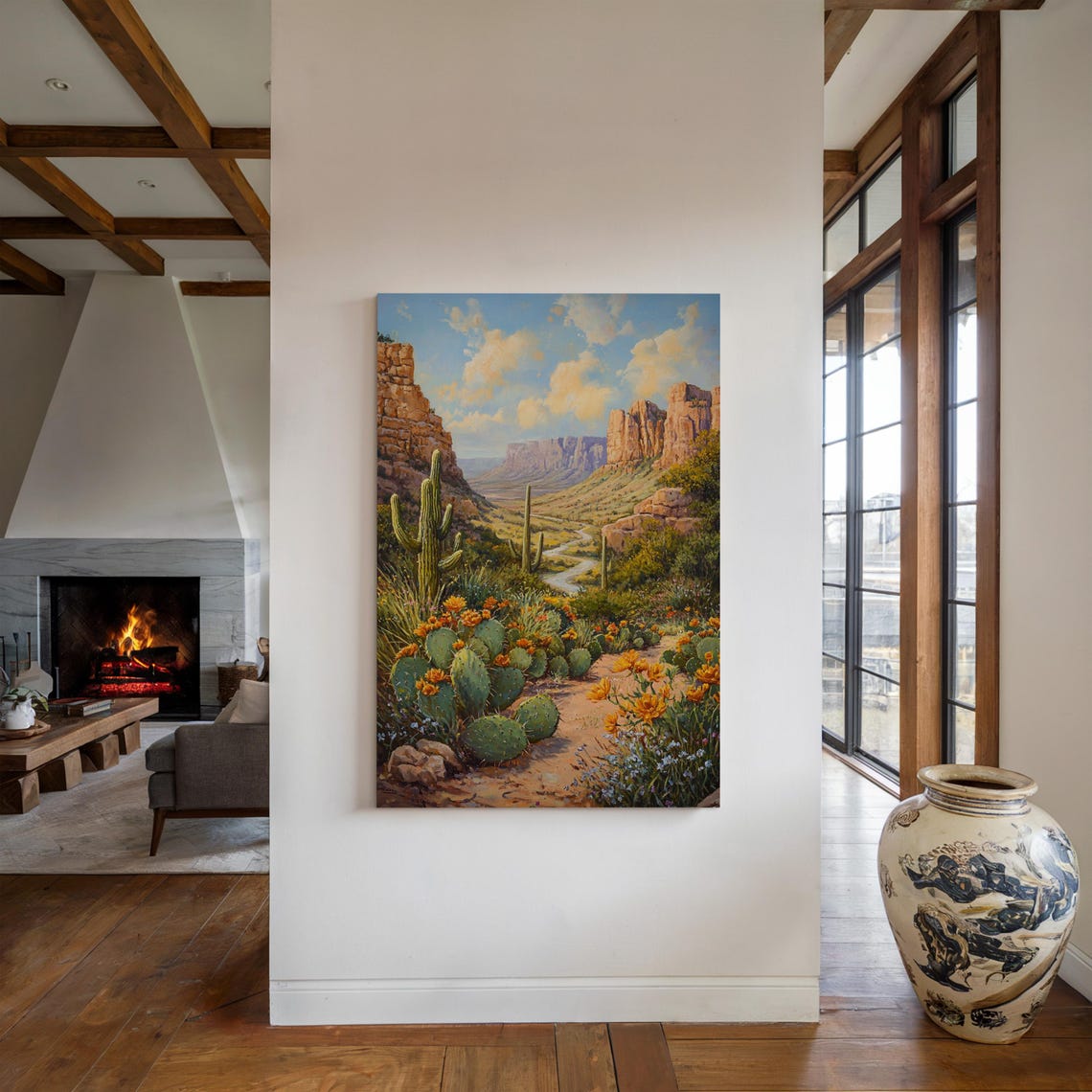 Desert Canyon Blooming Cactus Saguaro Vintage Landscape Wall Poster - Image 5