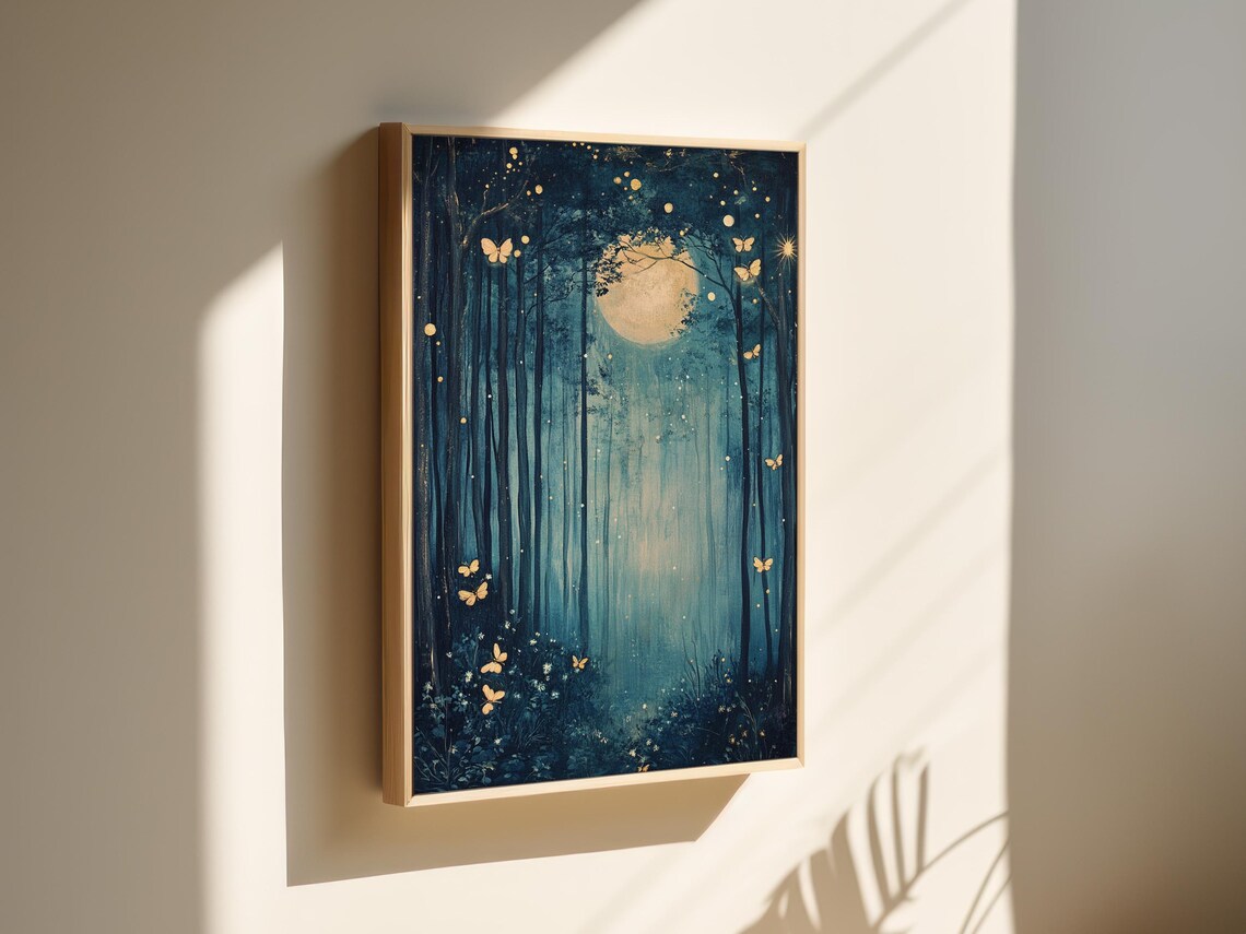 Enchanted Forest Moonlit Scene, Mystical Nature Fantasy