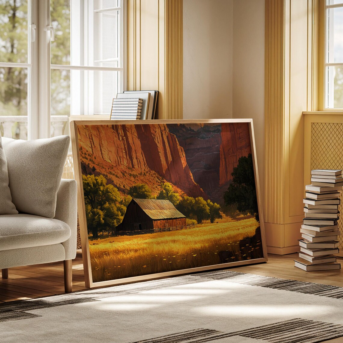 Rustic Barn In Canyon Sunset, Vintage Landscape - Image 6