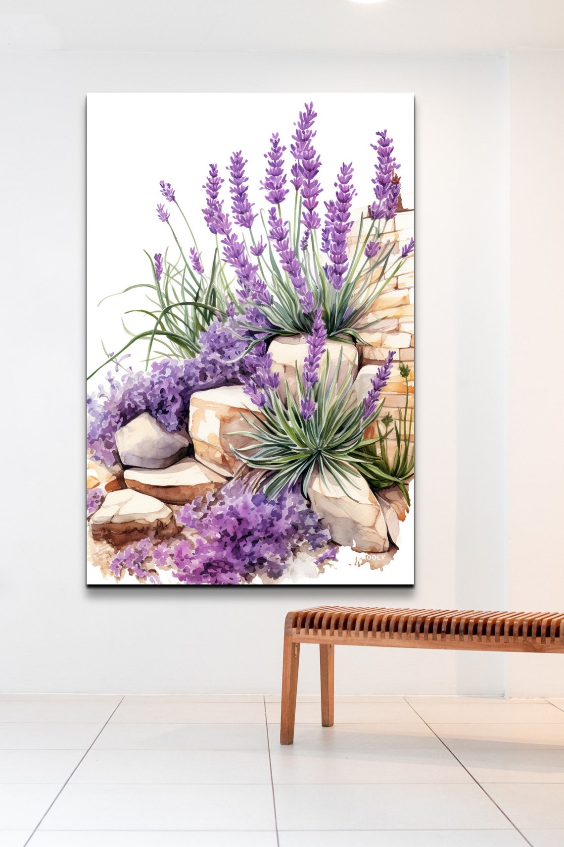 Lavender Flowers Stone Wall Watercolor Purple Botanical Art Poster - Image 2