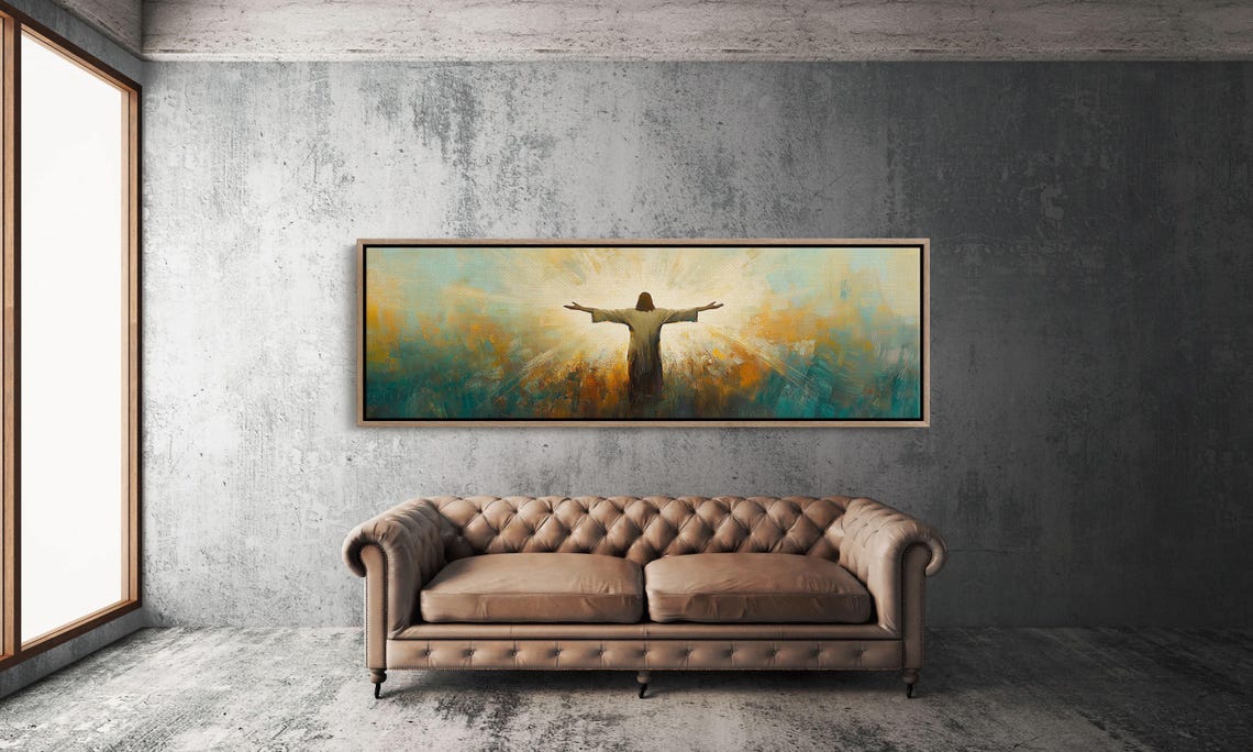 Radiant Jesus Christ Savior Silhouette Heavenly Gold Rays Art Poster - Image 3