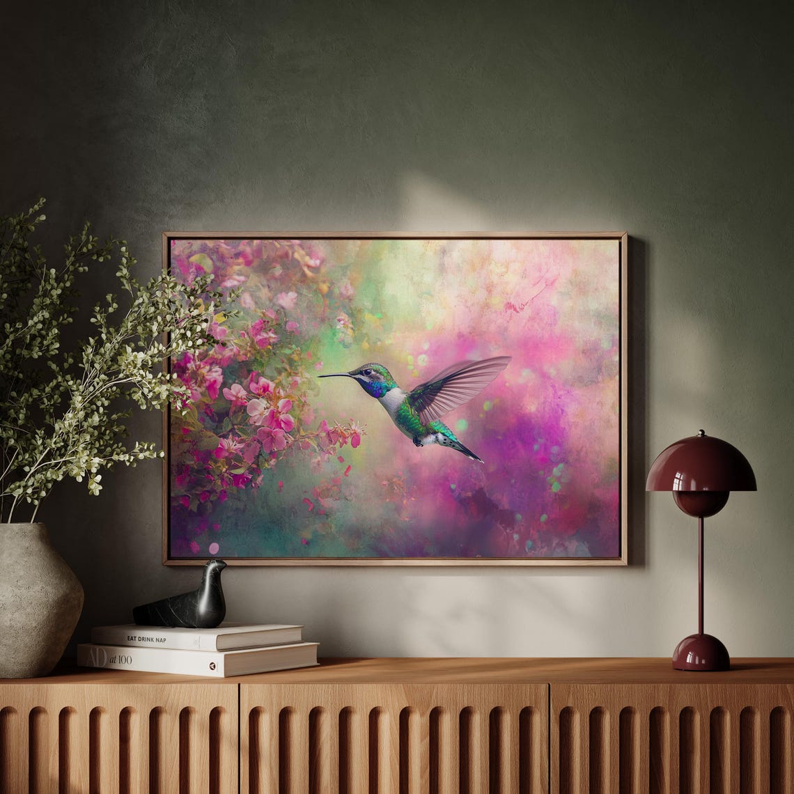 Vibrant Hummingbird Pink Blossoms Colorful Nature Beauty Bird Poster - Image 3