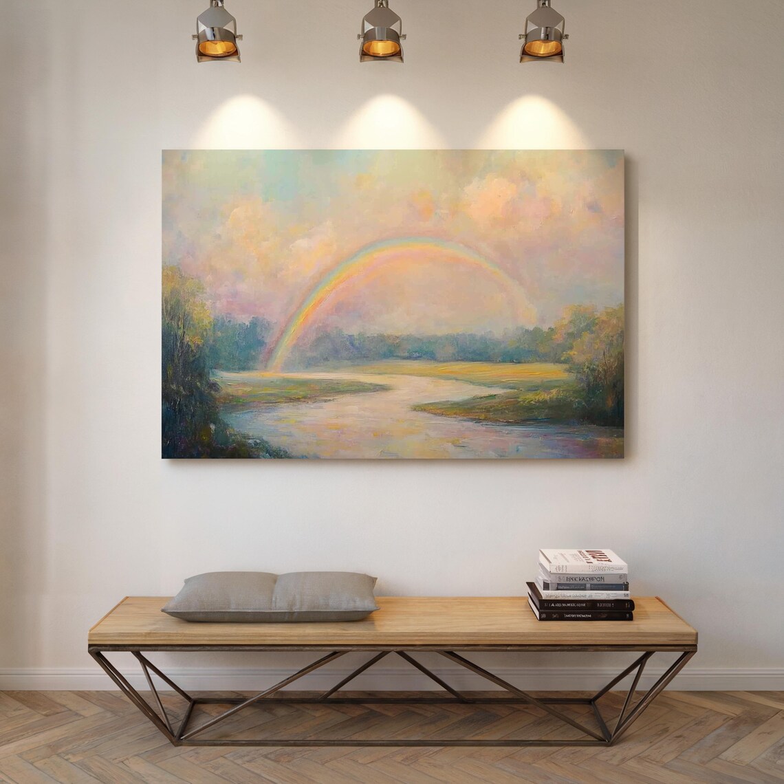 Pastel Rainbow Over Serene River Art Print - Image 7