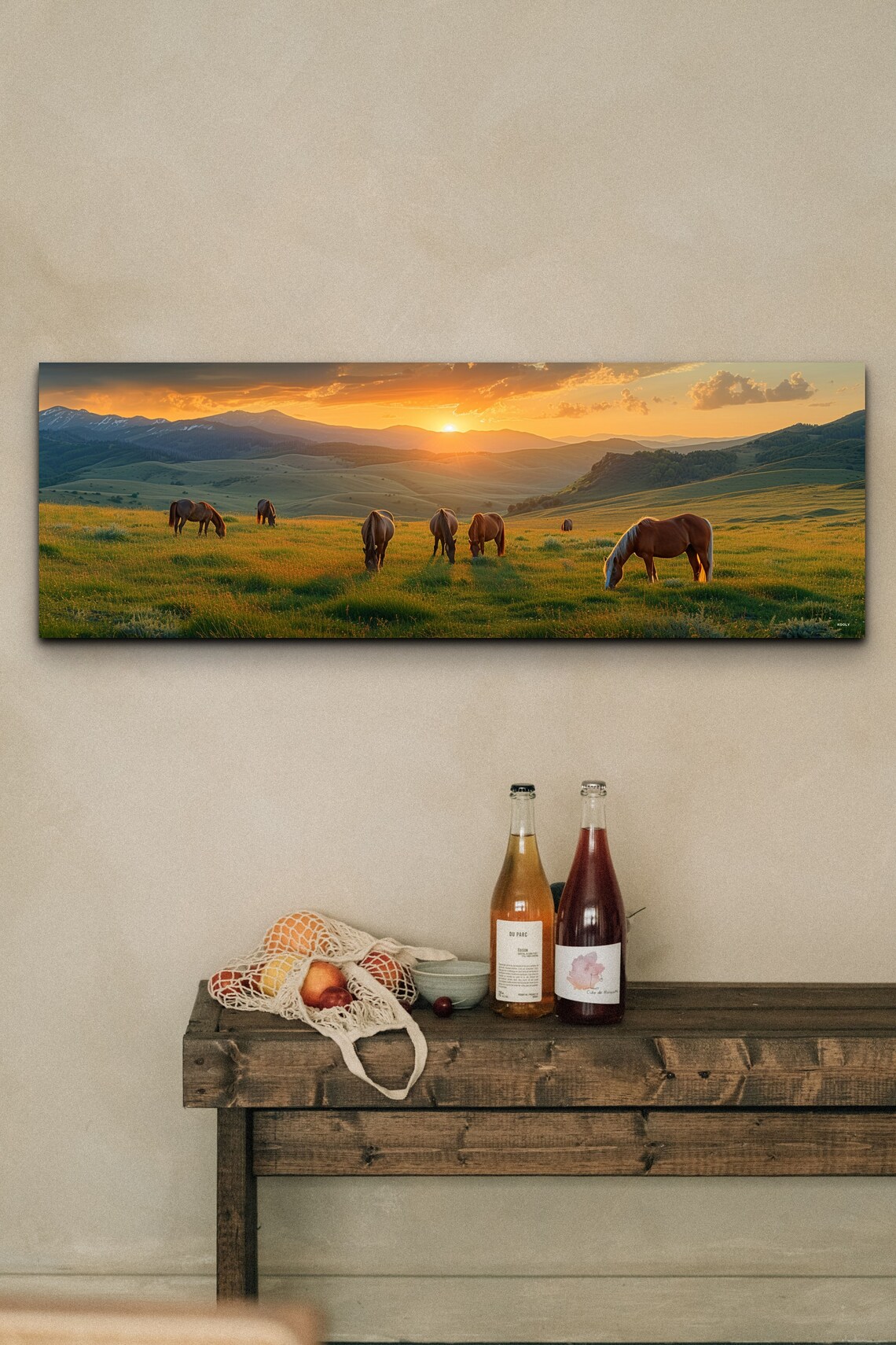 Horses Grazing Sunrise Golden Hills Mountain Morning Light Poster - Image 3