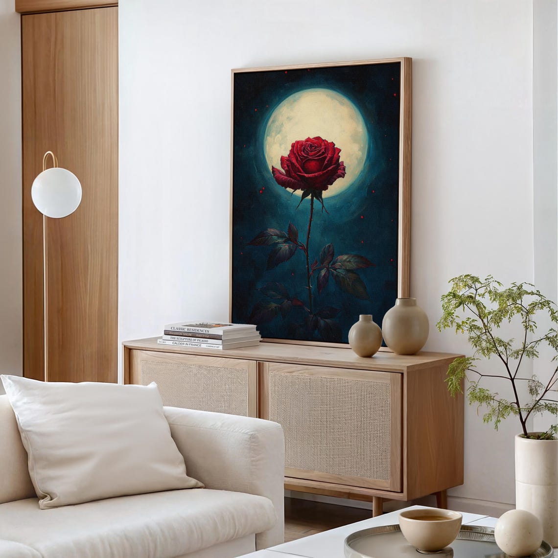 Single Red Rose Glowing Full Moon Night Dramatic Floral Poster - Image 5