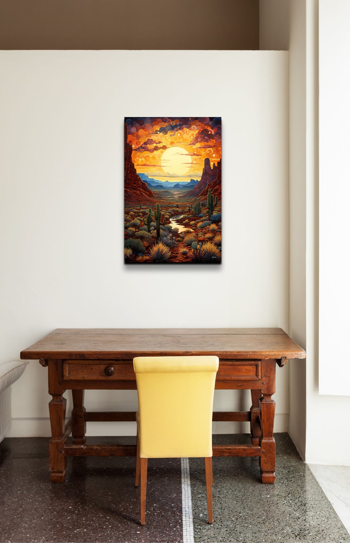 Desert Canyon Sunset With Saguaros Swirling Sky Landscape Poster - Image 6