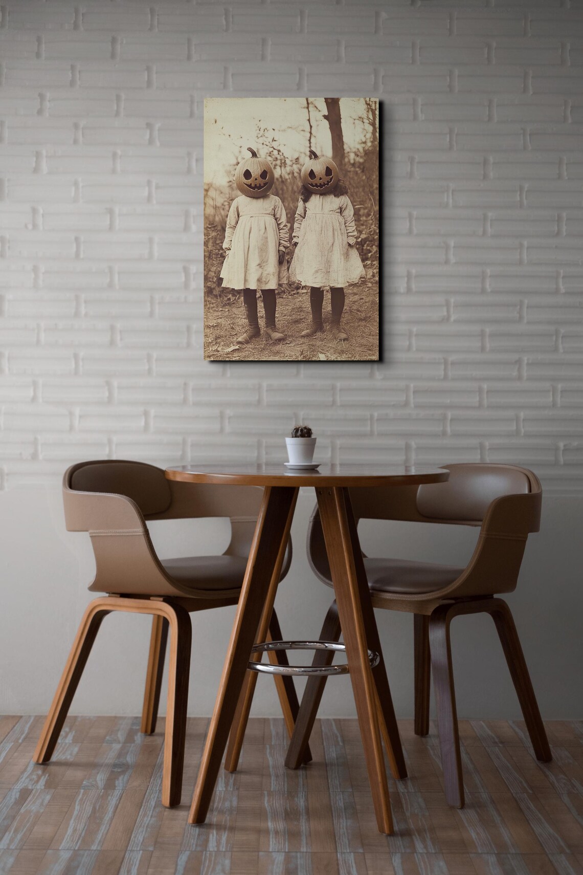 Sepia Pumpkin Head Children Vintage Halloween Creepy Photo Poster - Image 5