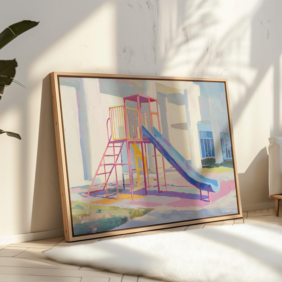 Pastel Playground Slide Painting Soft Color Childhood Dream Poster