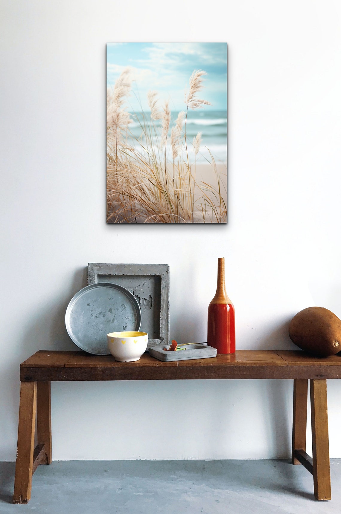 Sea Grass Swaying on the Beach with Soft Ocean Waves Beyond Poster - Image 3