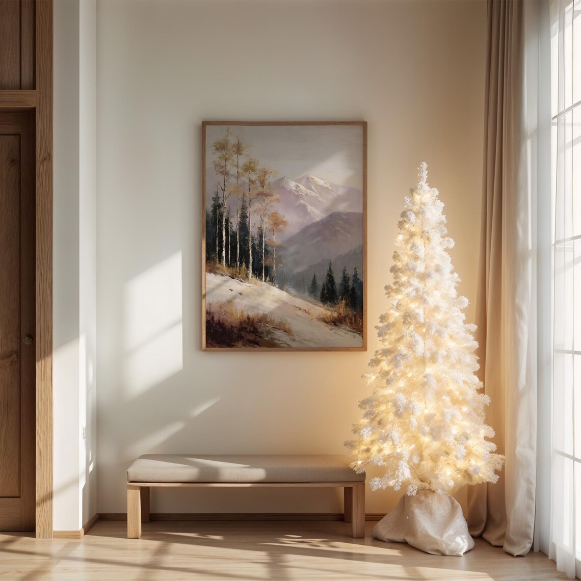 Golden Aspen Trees Overlooking Snowy Mountain Peaks Art Print