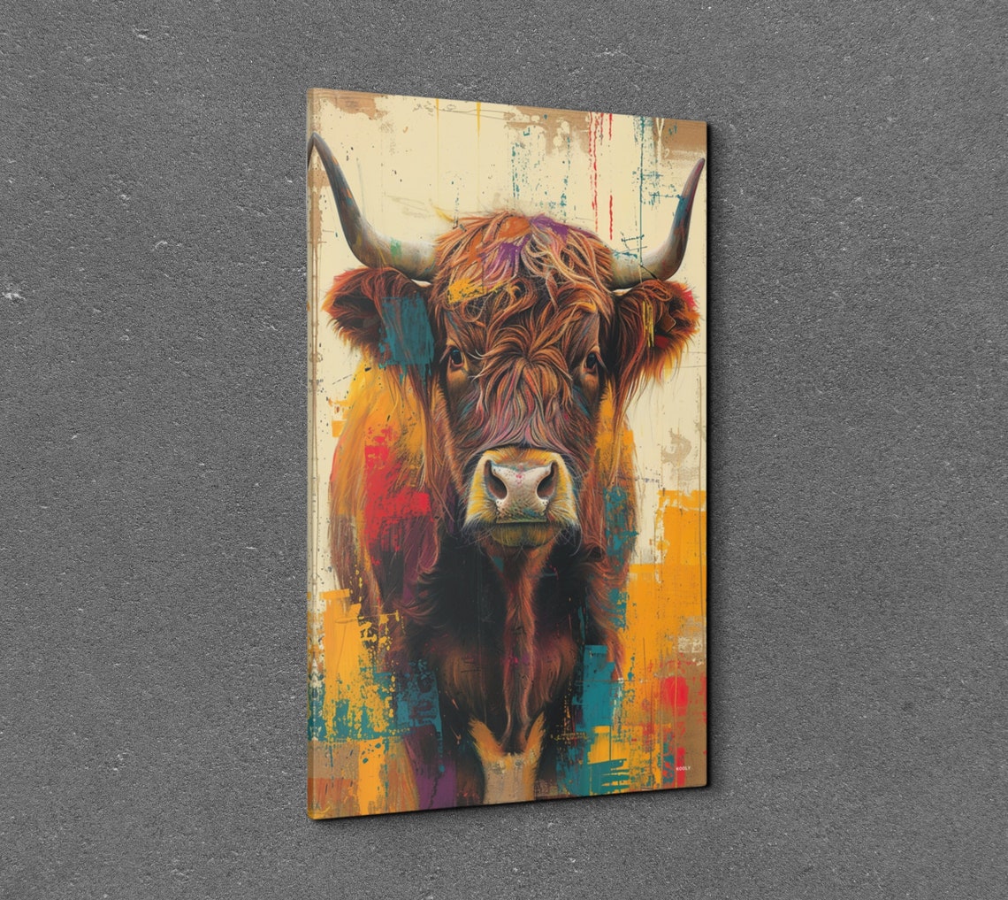 Highland Cow Colorful Abstract Portrait Mid Century Cow Poster - Image 3