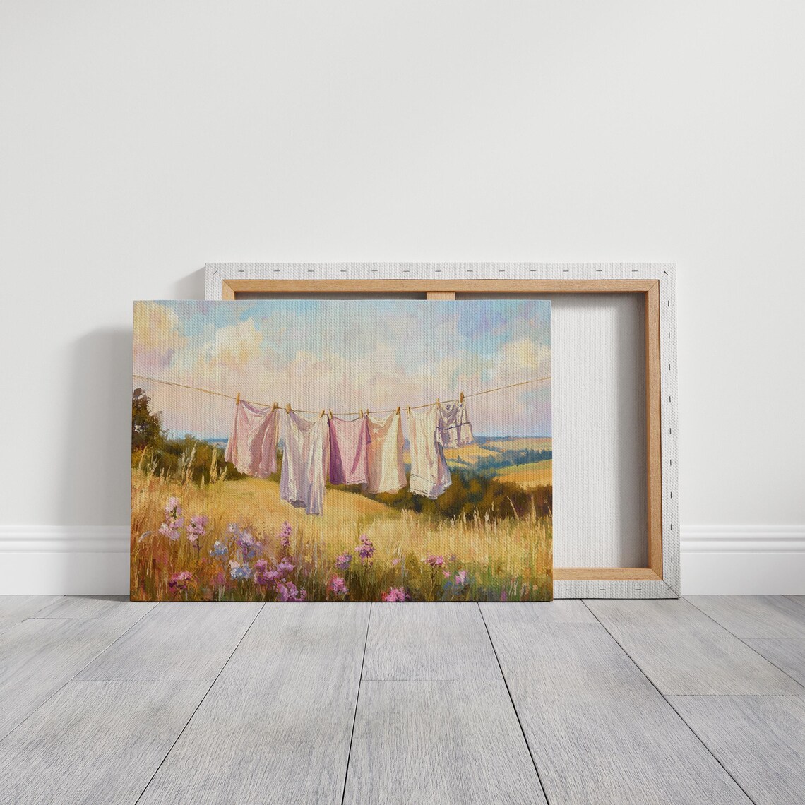 Vintage Clothesline Art, Rustic Farmhouse Landscape - Image 3