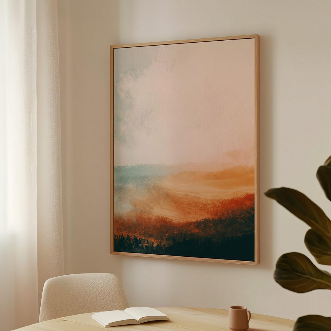 Abstract Warm Orange Teal Gradient Landscape Sunset Haze Wall Art - Image 3